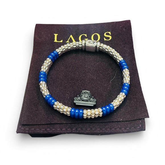 Lagos Blue Caviar Beaded Bracelet in Sterling Silver & Blue Ceramic, 7" - Picture 3 of 6